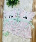 Girl’s Pink and Sage Floral Print Tractor Dress