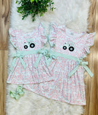 Girl’s Pink and Sage Floral Print Tractor Dress