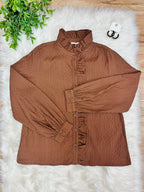 Women’s Jodifl Cocoa Textured Long Sleeve Button Down Top- True to Size