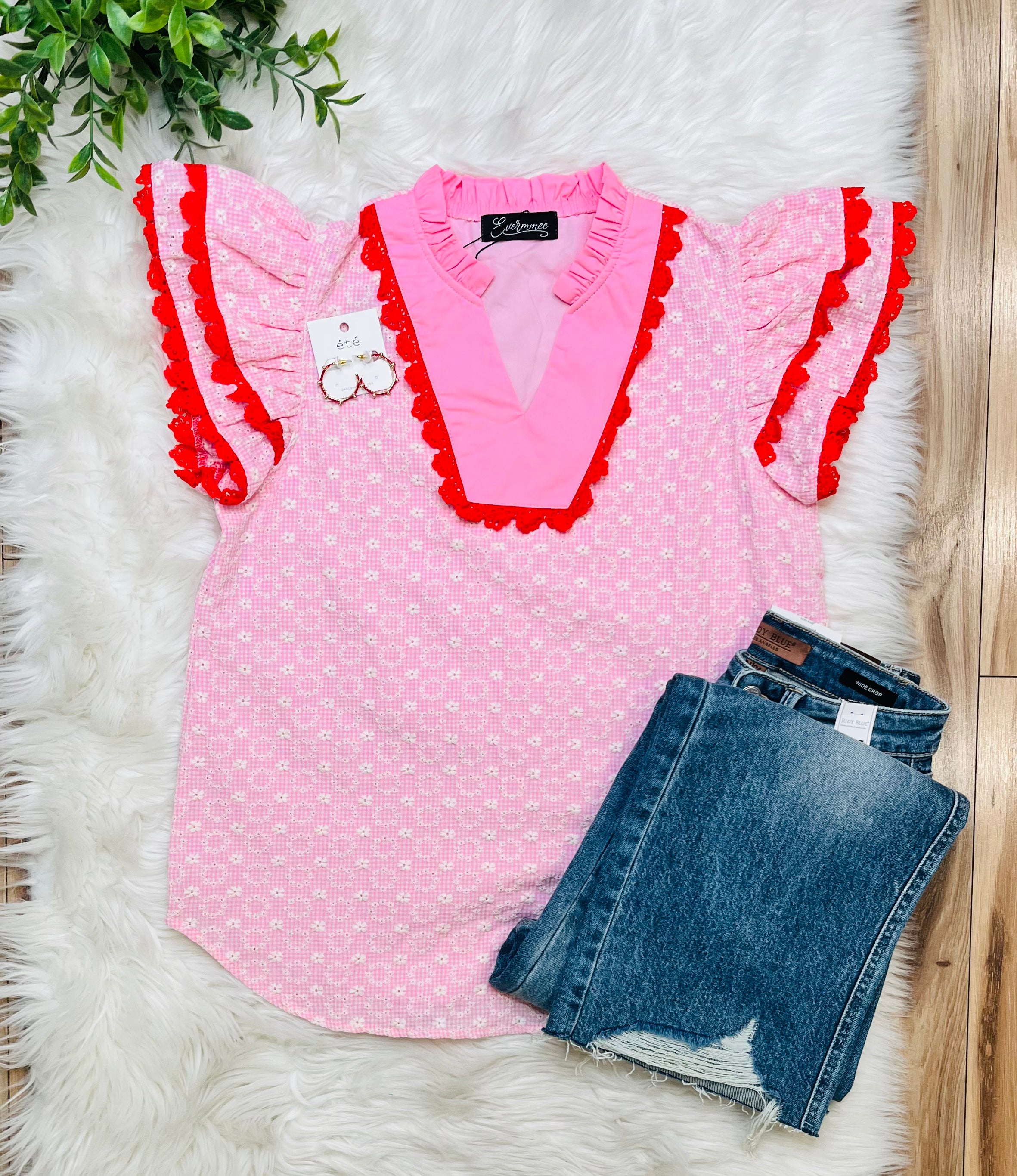Women’s Pink Flower Embroidered Top