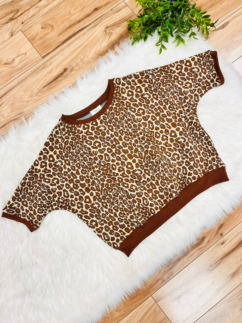 Women’s Anniewear Leopard Texture Knit Top and Wide Pant Set- Loose Fit