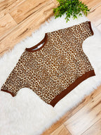 Women’s Anniewear Leopard Texture Knit Top and Wide Pant Set- Loose Fit