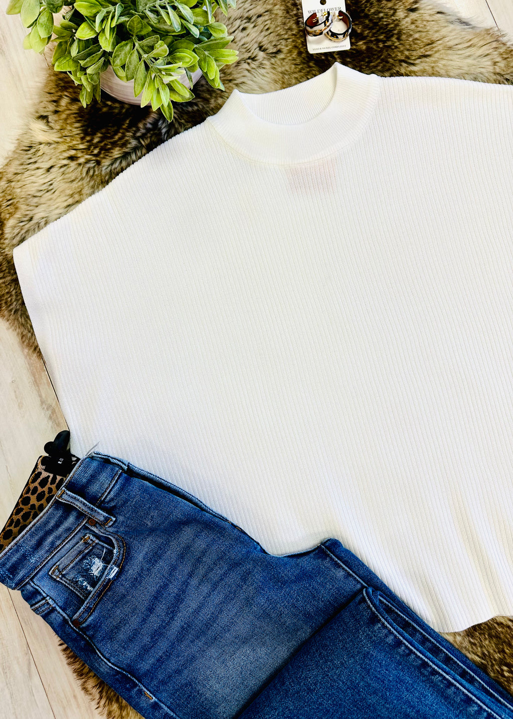 Women’s White Mock Neck Top oversized