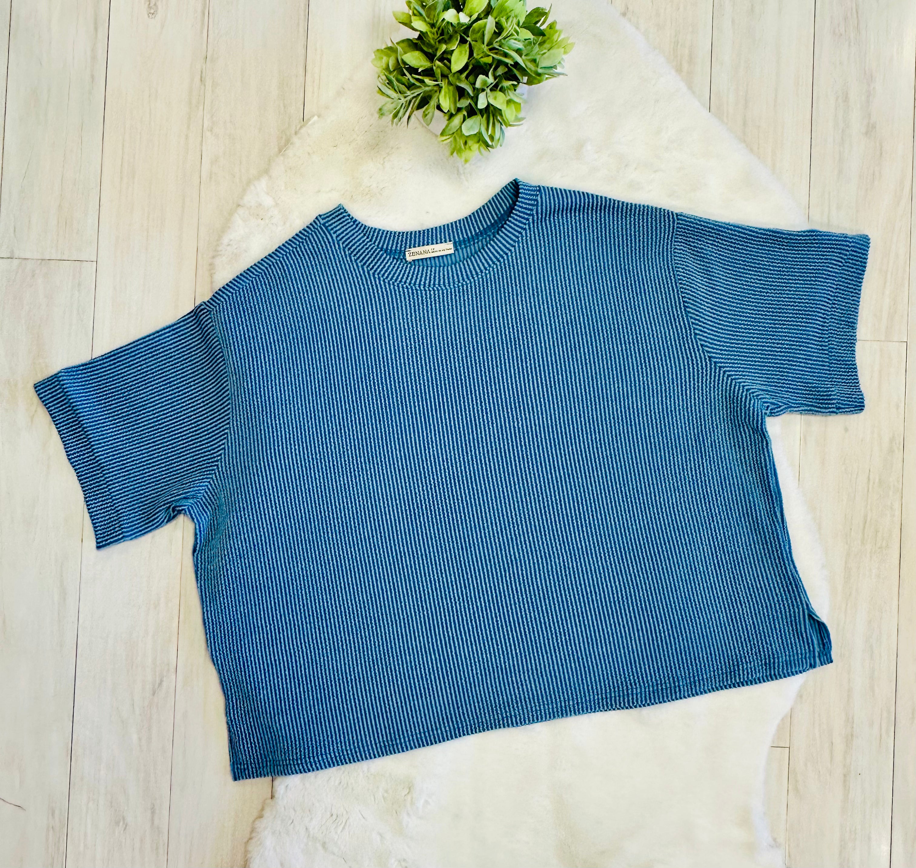 Women’s Zenana Blue Ribbed Set