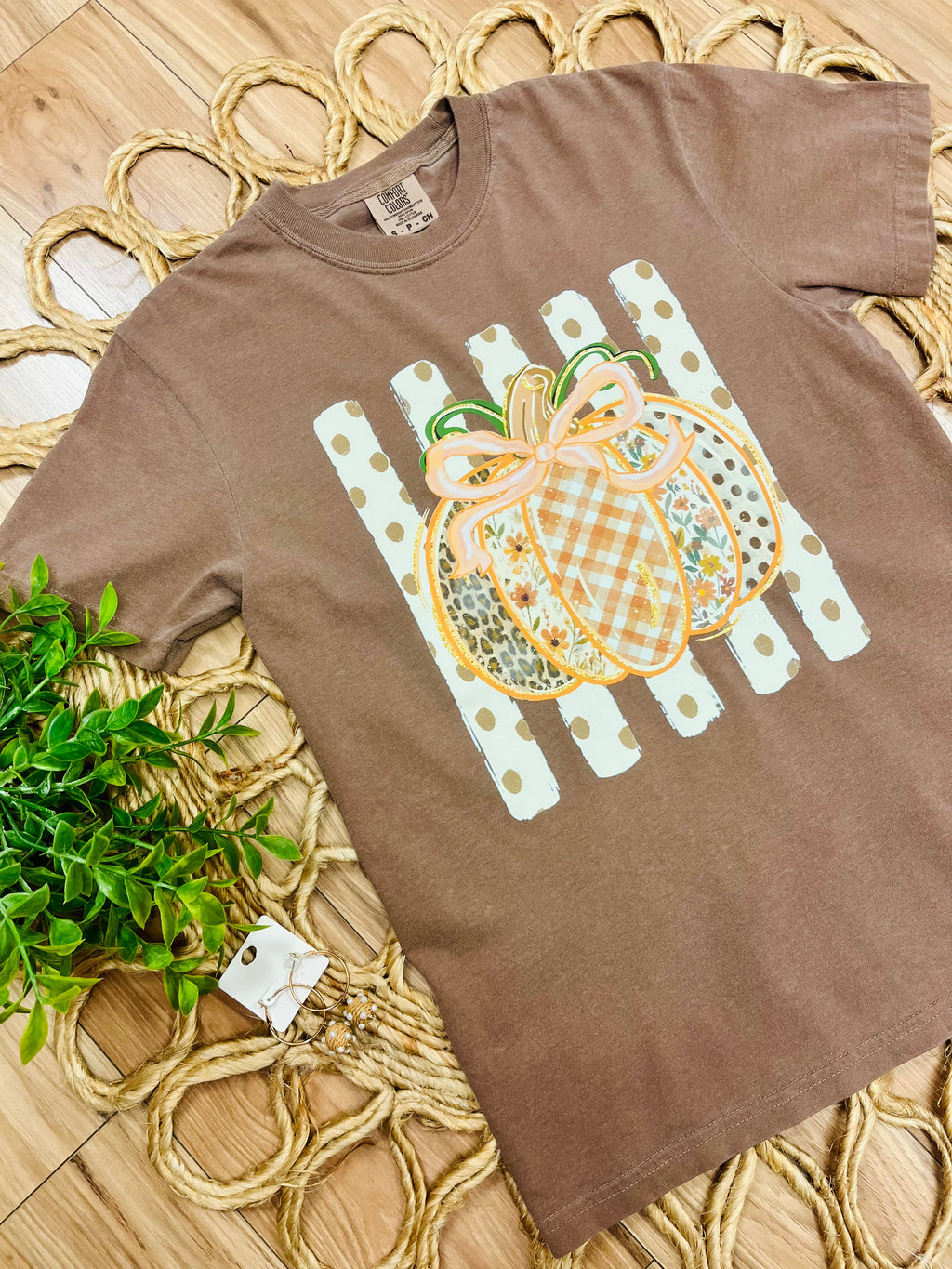 Women’s Comfort Colors Brown Mixed Print Pumpkin Tee