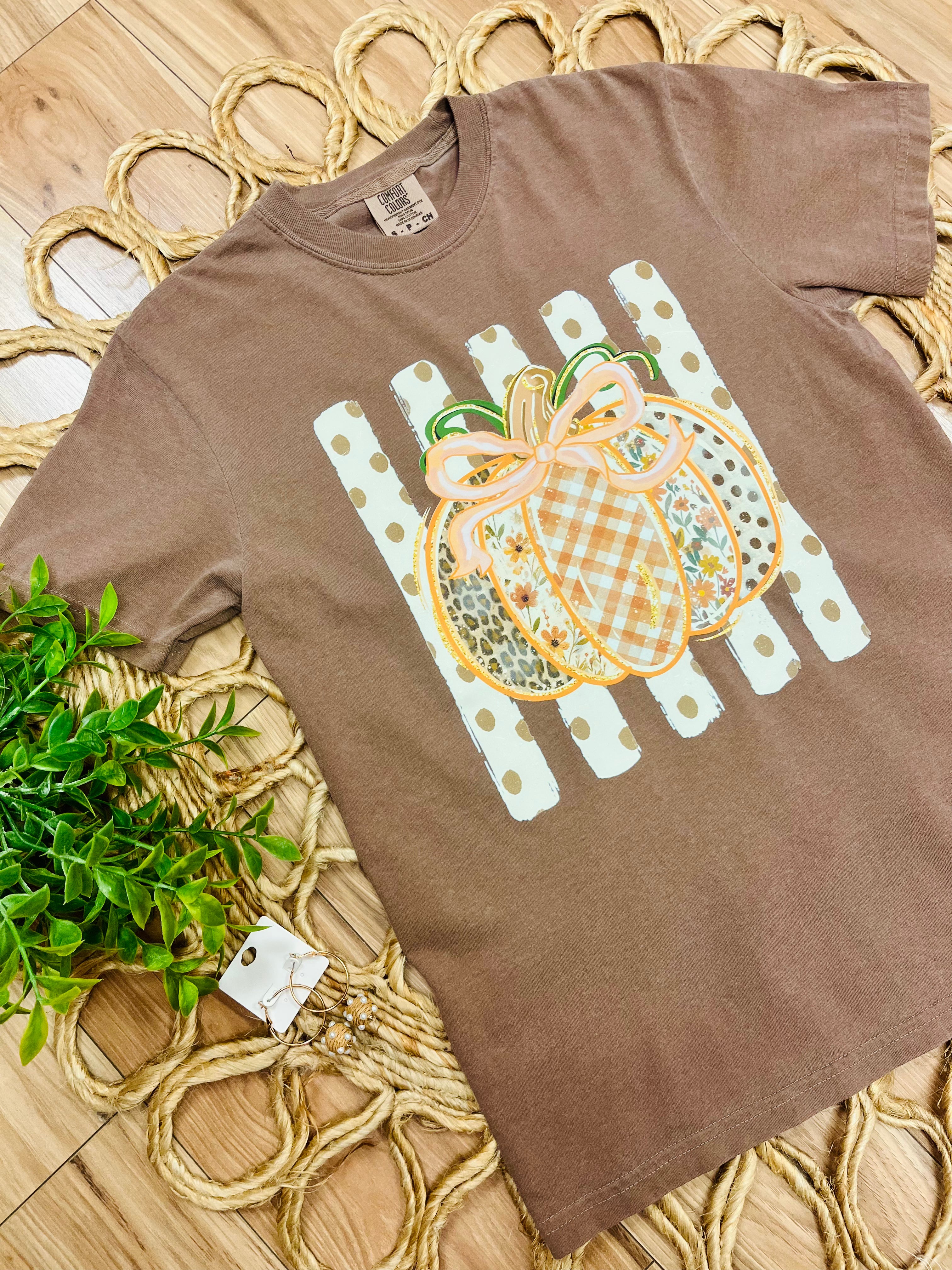 Women’s Comfort Colors Brown Mixed Print Pumpkin Tee