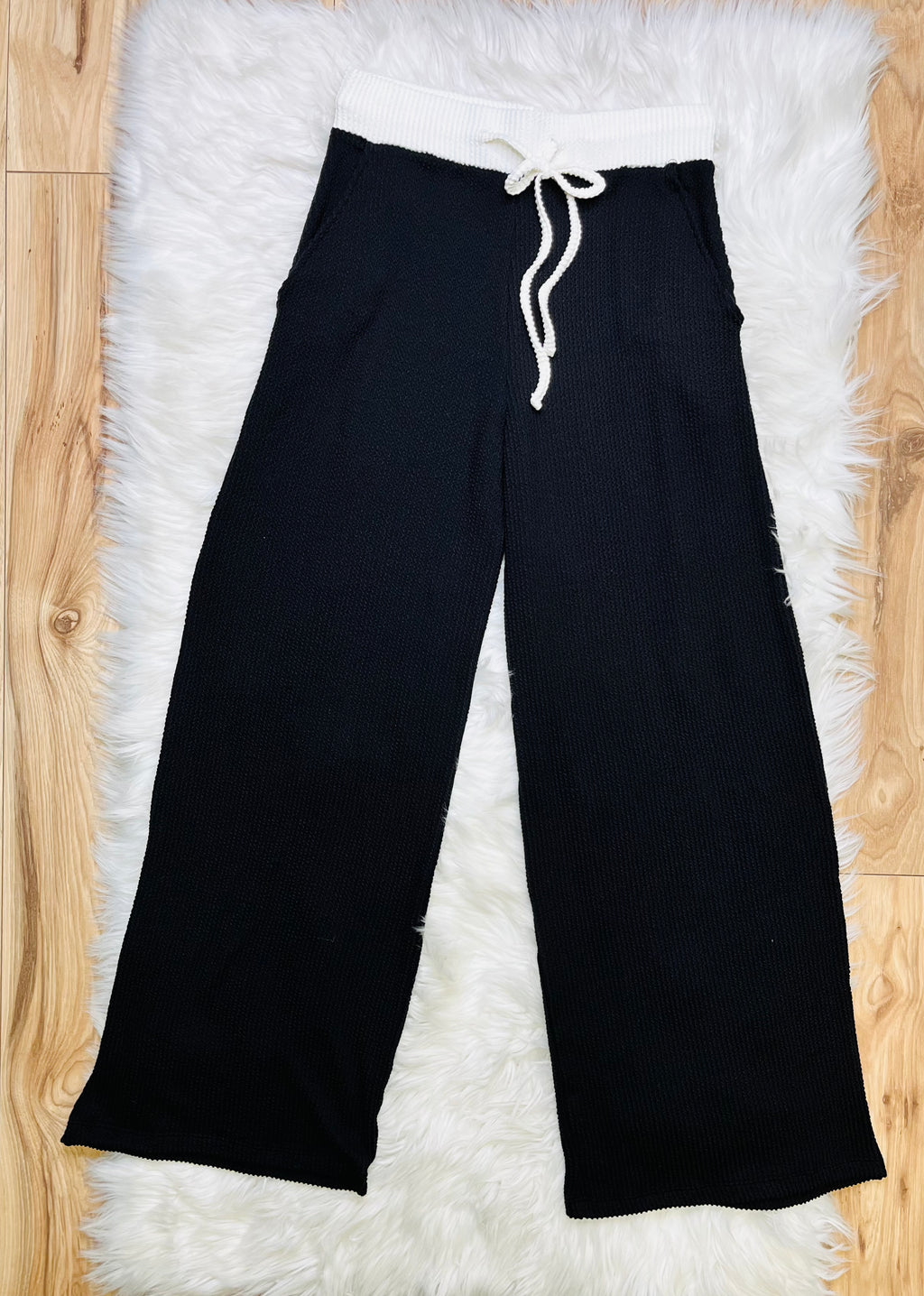 Women’s Zenana Black White Detail Ribbed Set Regular and Curvy