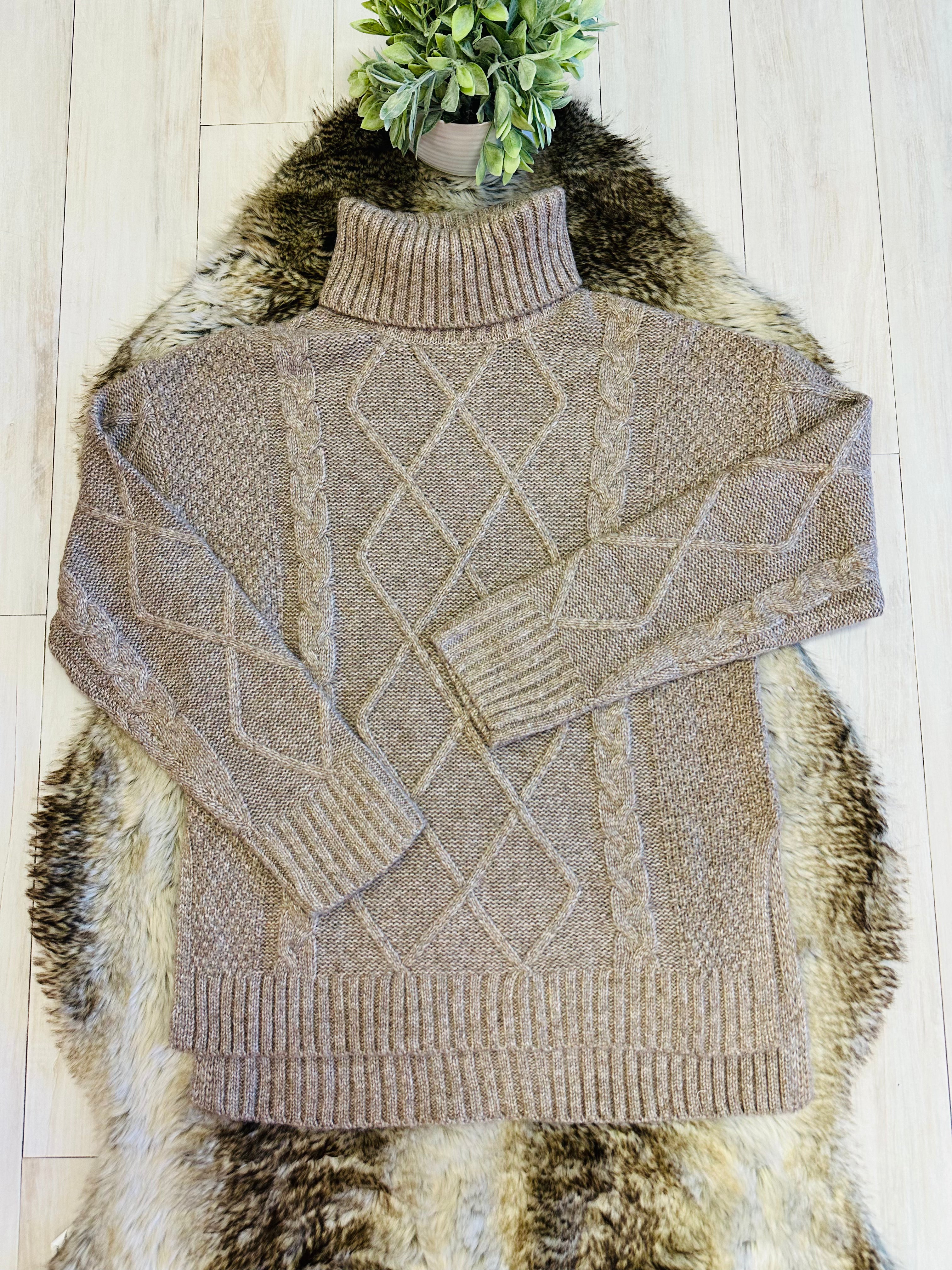 Women’s Evermmee Tan Turtle Neck Sweater Top- True to Size