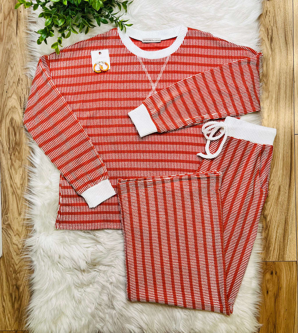 Women’s Zenana Burnt Orange Striped Ribbed Set