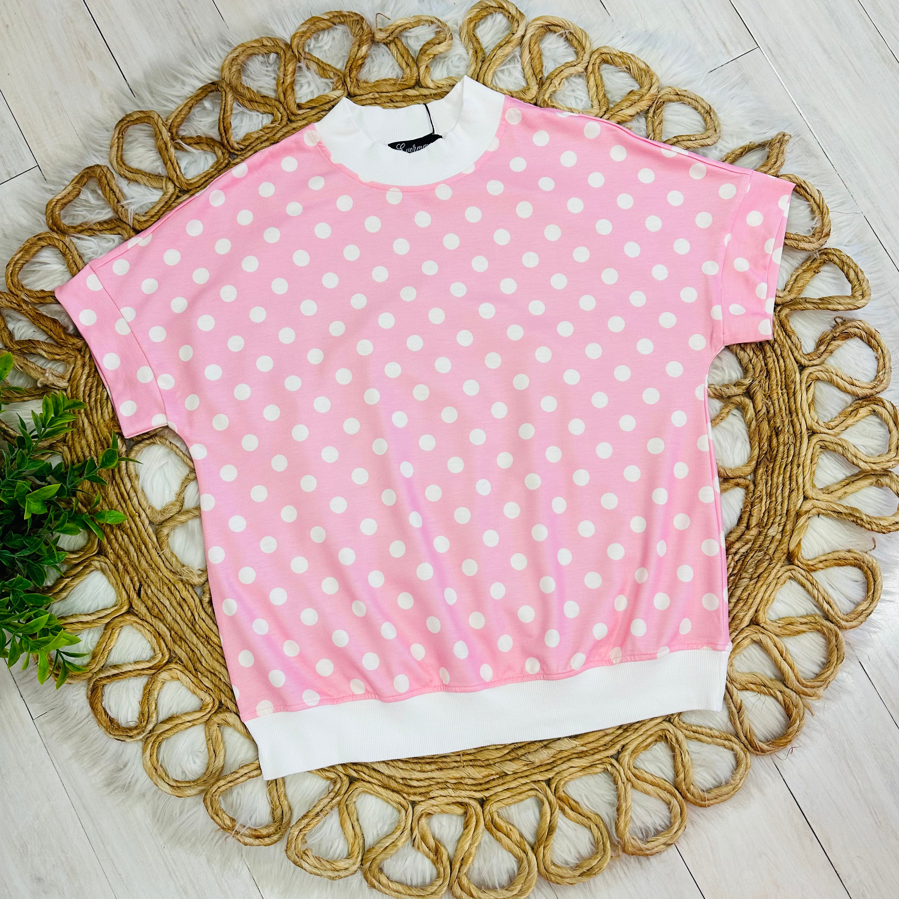 Women’s Pink Short Set with White Polka Dots