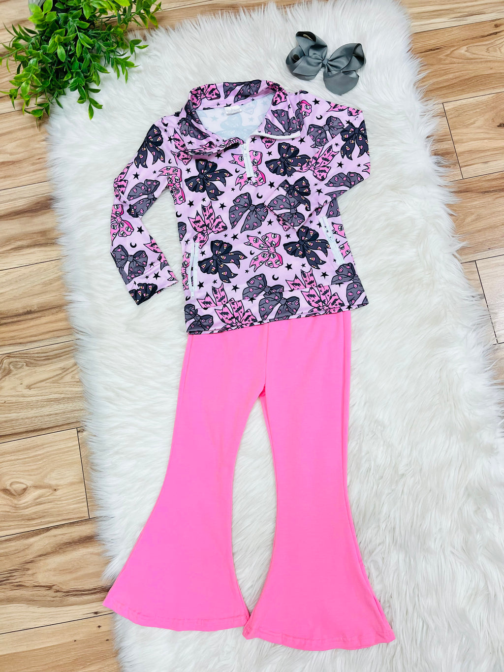 Girl’s Halloween Quarter Zip Pink Pant Outfit