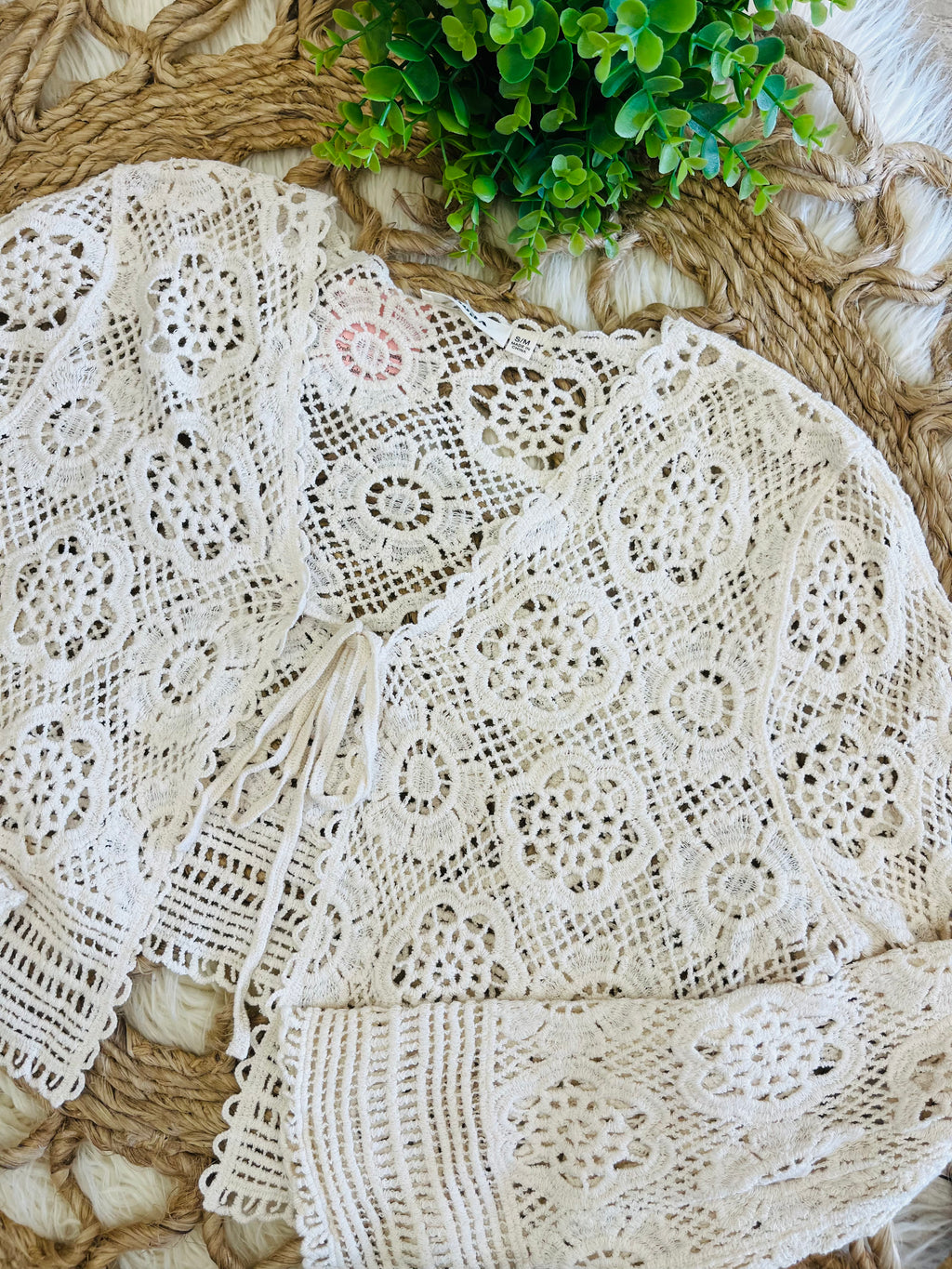 Women’s Crochet Open Front Cardigan in Color Natural - True to Size