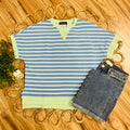 Women’s Evermmee Blue Top with White Stripes and Light Green Trim