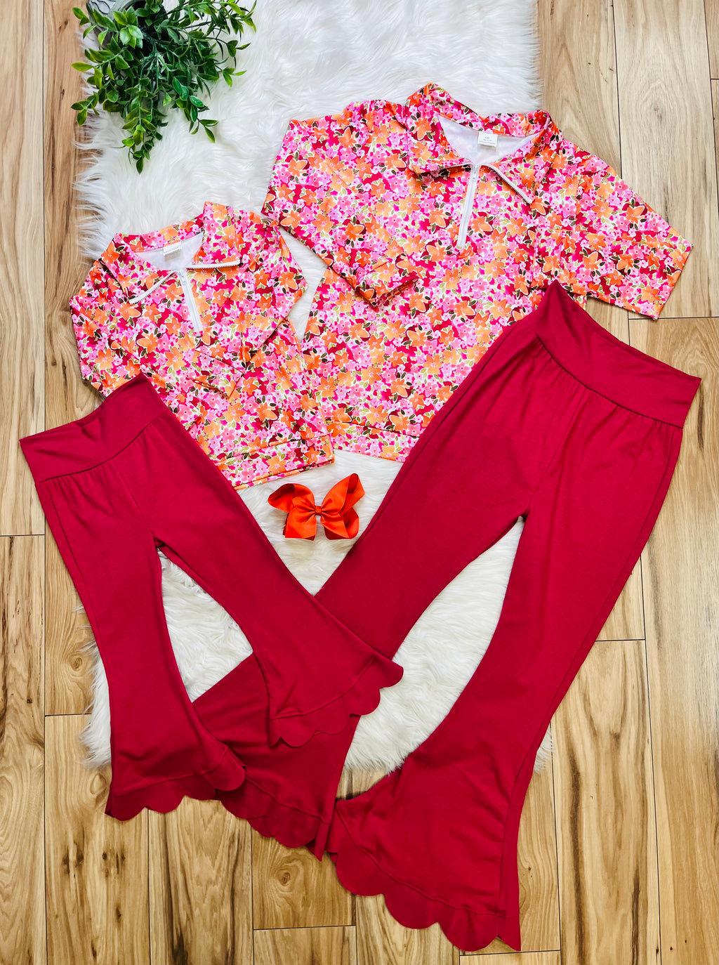 Girl’s Bright Floral Half Zip Outfit Set