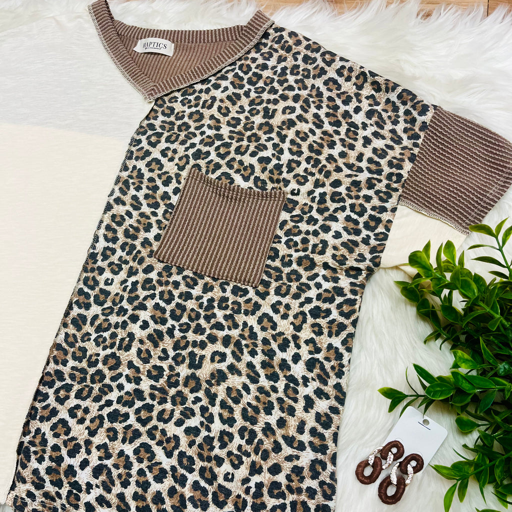 Women’s Haptics Curvy Leopard Print Color Block Ribbed Top