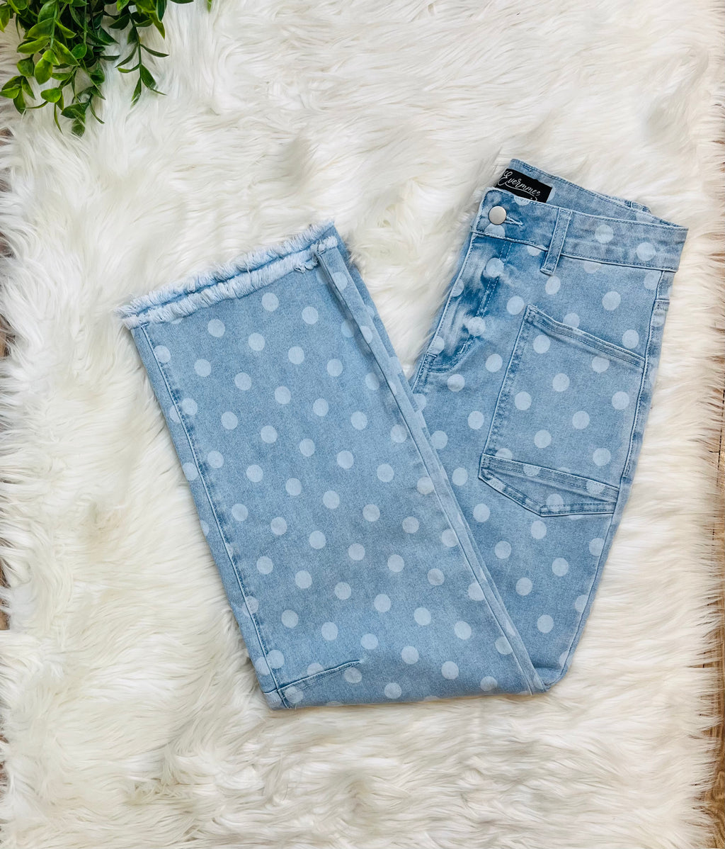 Women’s Evermmee Polka Dot Denim Pants - True To Size