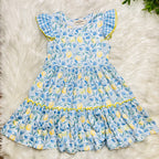 Girls Sunny Lemon Gingham Ruffle Dress