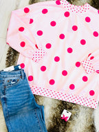 Women’s Pink Mock-neck Polkadot Crewneck