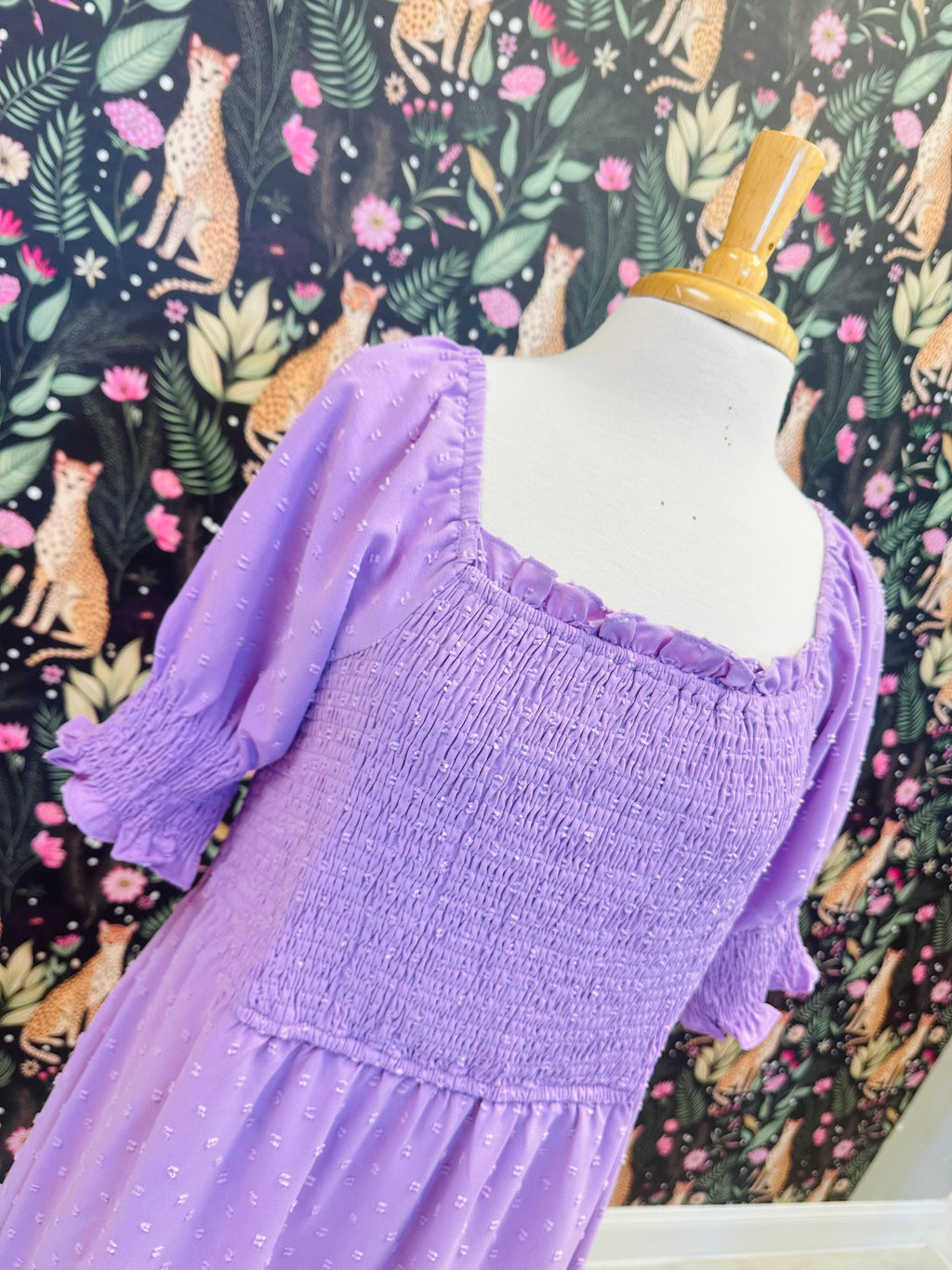 Women’s Evermmee Curvy Purple Dot Pattern Smocked Dress