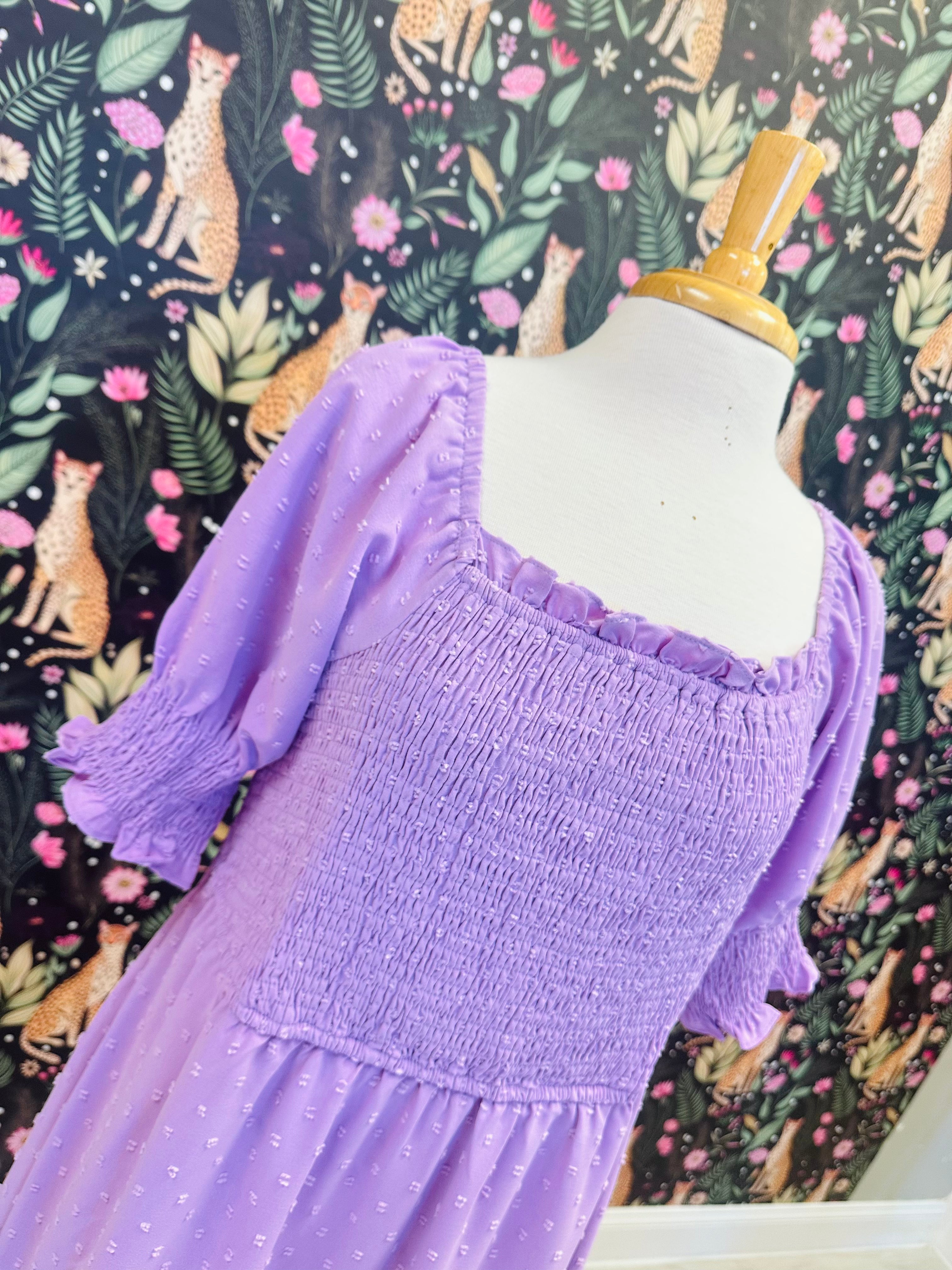 Women’s Evermmee Curvy Purple Dot Pattern Smocked Dress
