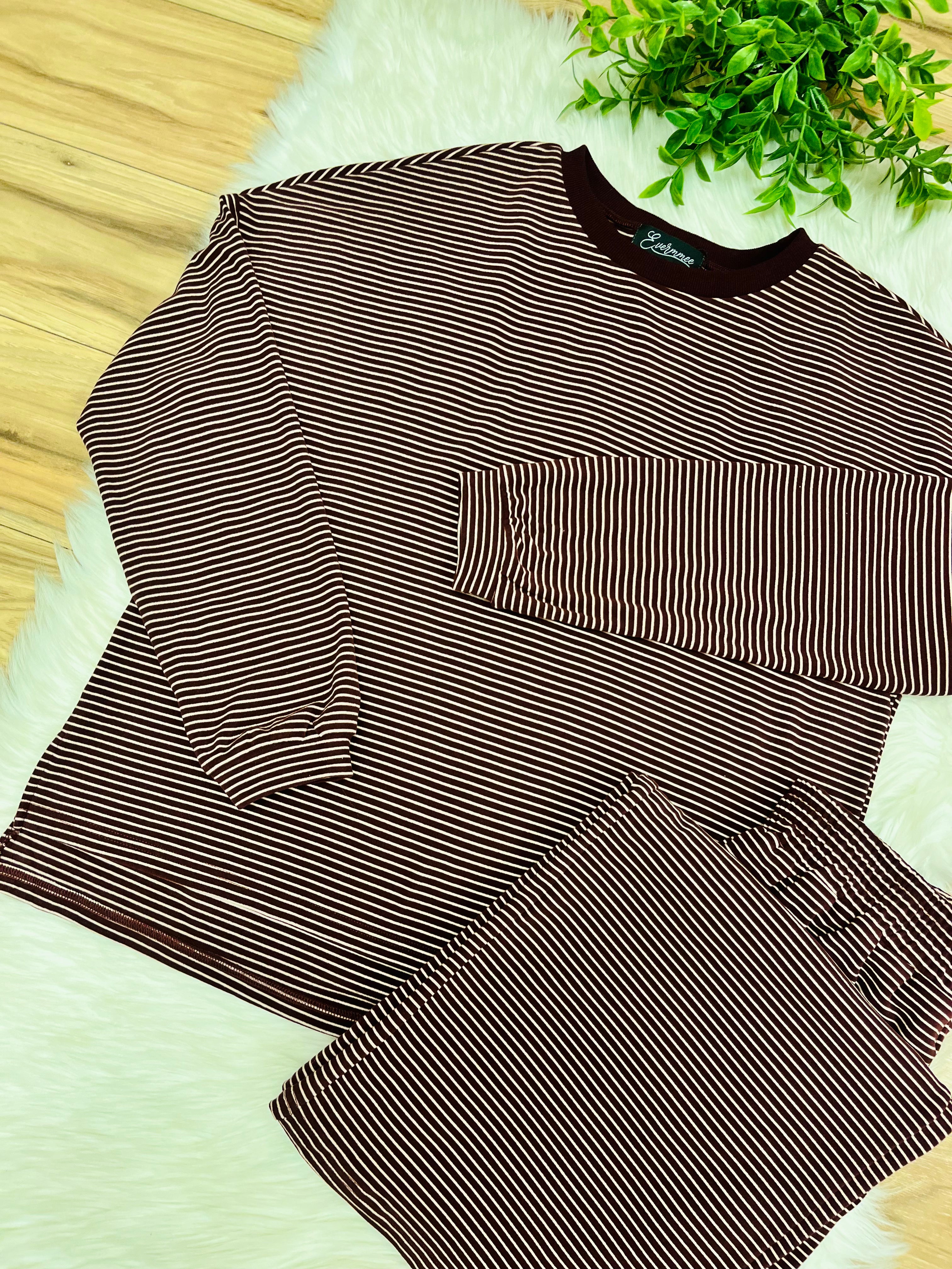 Women’s Evermmee Burgundy Stripe Pant Set- Loose Fit