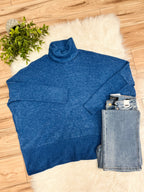 Women’s Zenana Blue Oversized Turtle Neck Sweater Top
