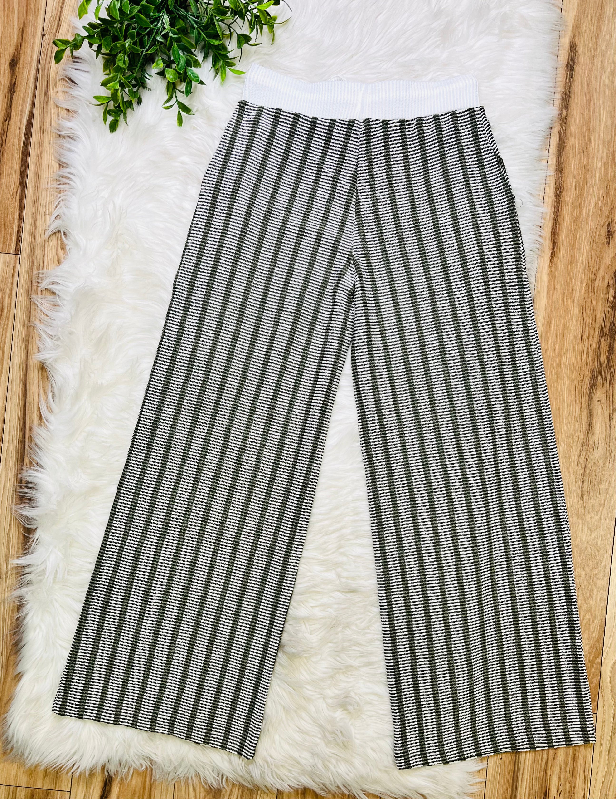 Women’s Zenana Olive Striped Ribbed Pant Set