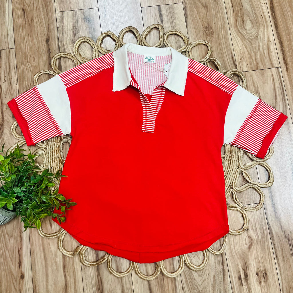 Women’s Very J Red Half Sleeve Collared Top