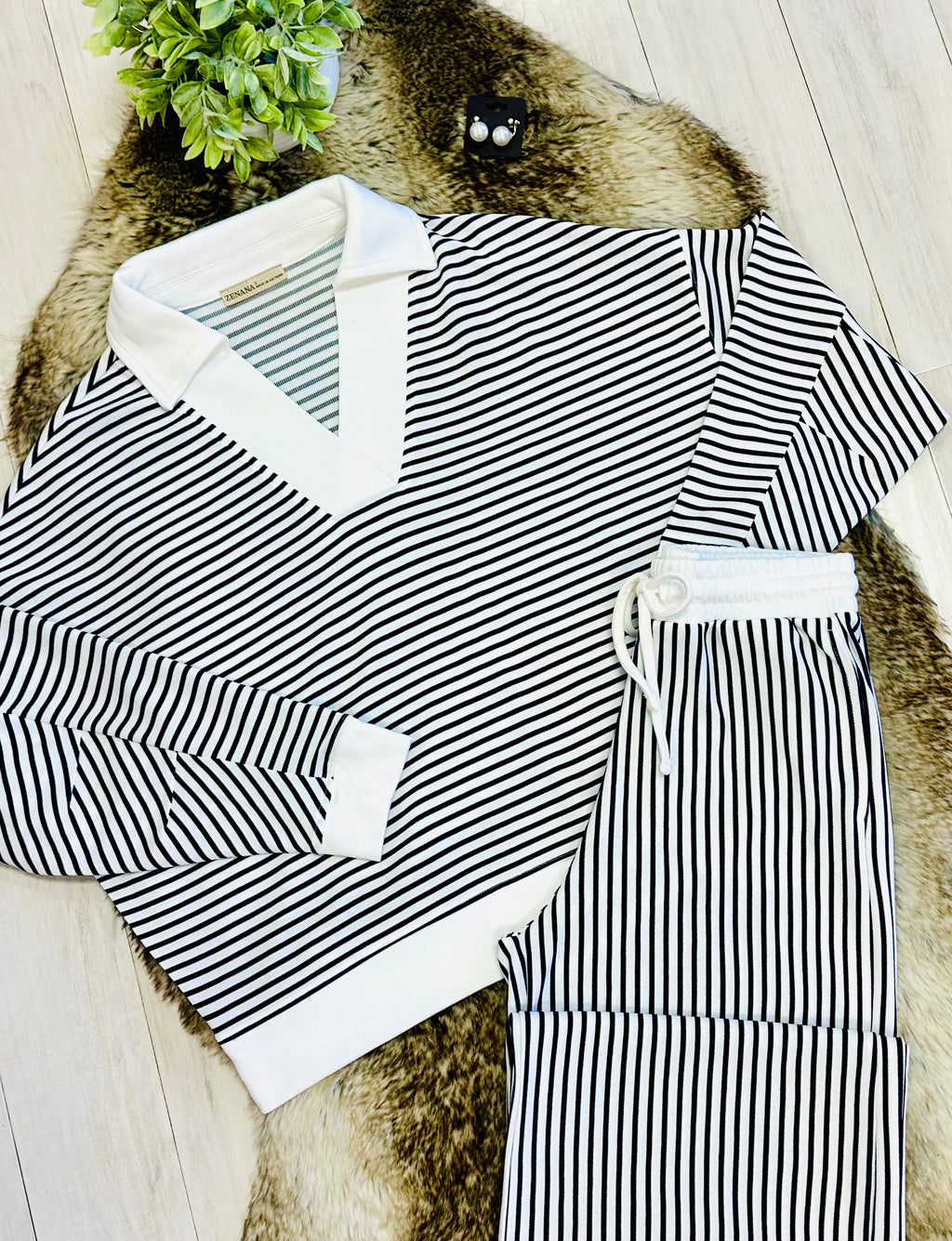 Women’s Zenana White & Black Long Sleeve Set