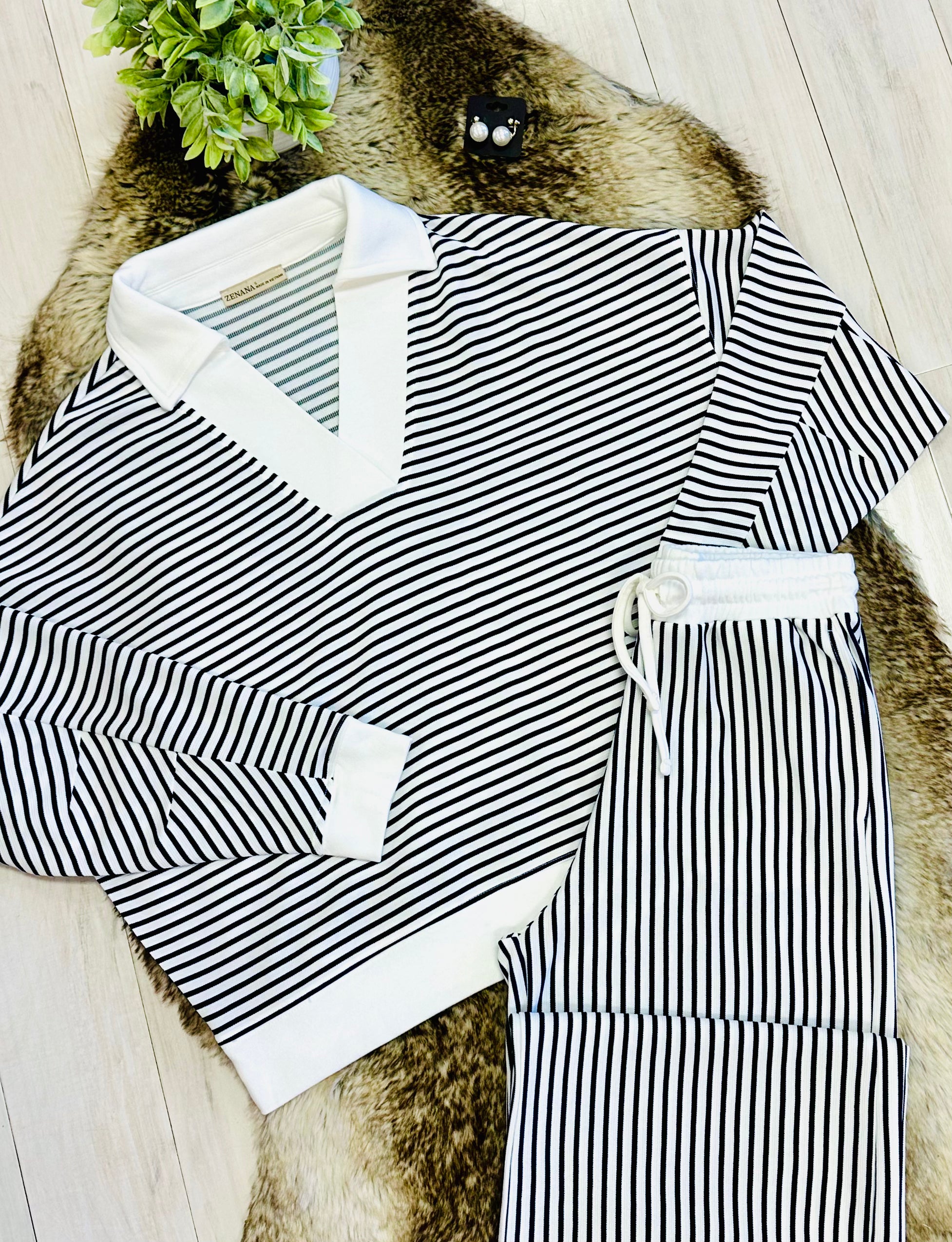 Women’s Zenana White & Black Long Sleeve Set