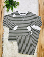 Women’s Zenana Olive Striped Ribbed Pant Set