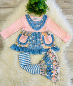 Girl’s Pink & Blue Floral Bow Outfit