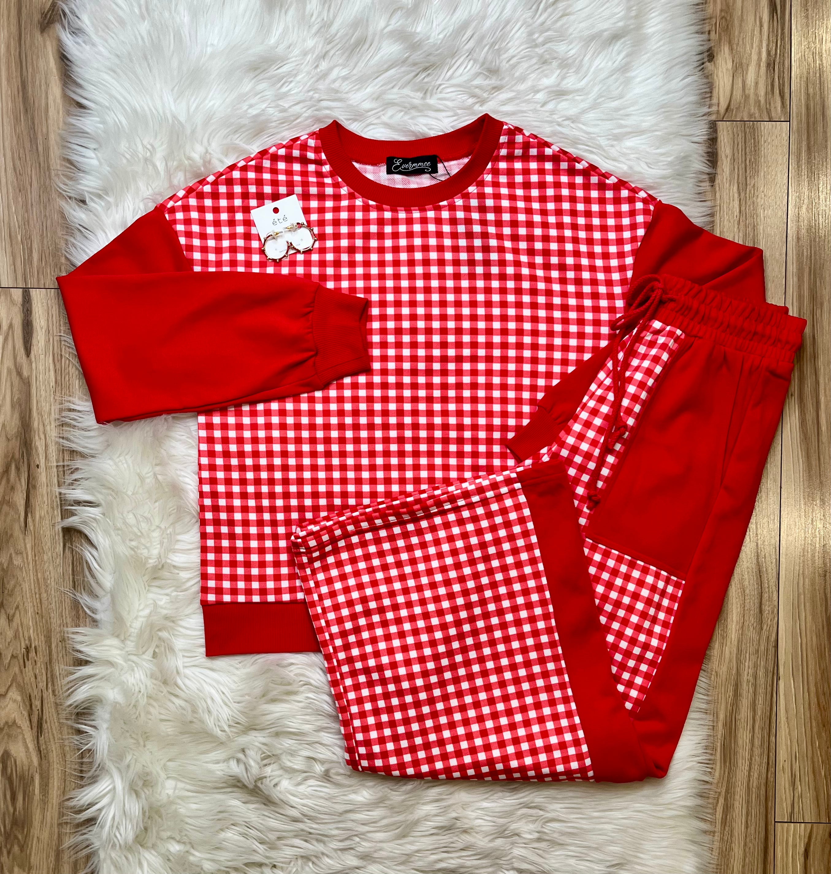 Women’s Evermeee Red Gingham Pant Set- True to Size