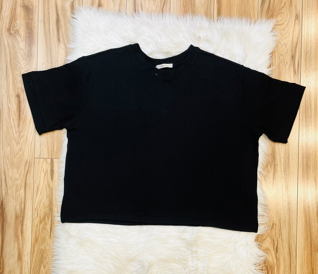 Women’s Black Ribbed Top and Drawstring Pant Set