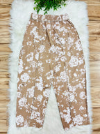 Women’s Anniewear Latte Rose Print Barrel Knit Pants- True to Size