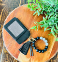 Wristlet ID Badge Zipper Pouch Keychain Black