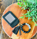 Wristlet ID Badge Zipper Pouch Keychain Black
