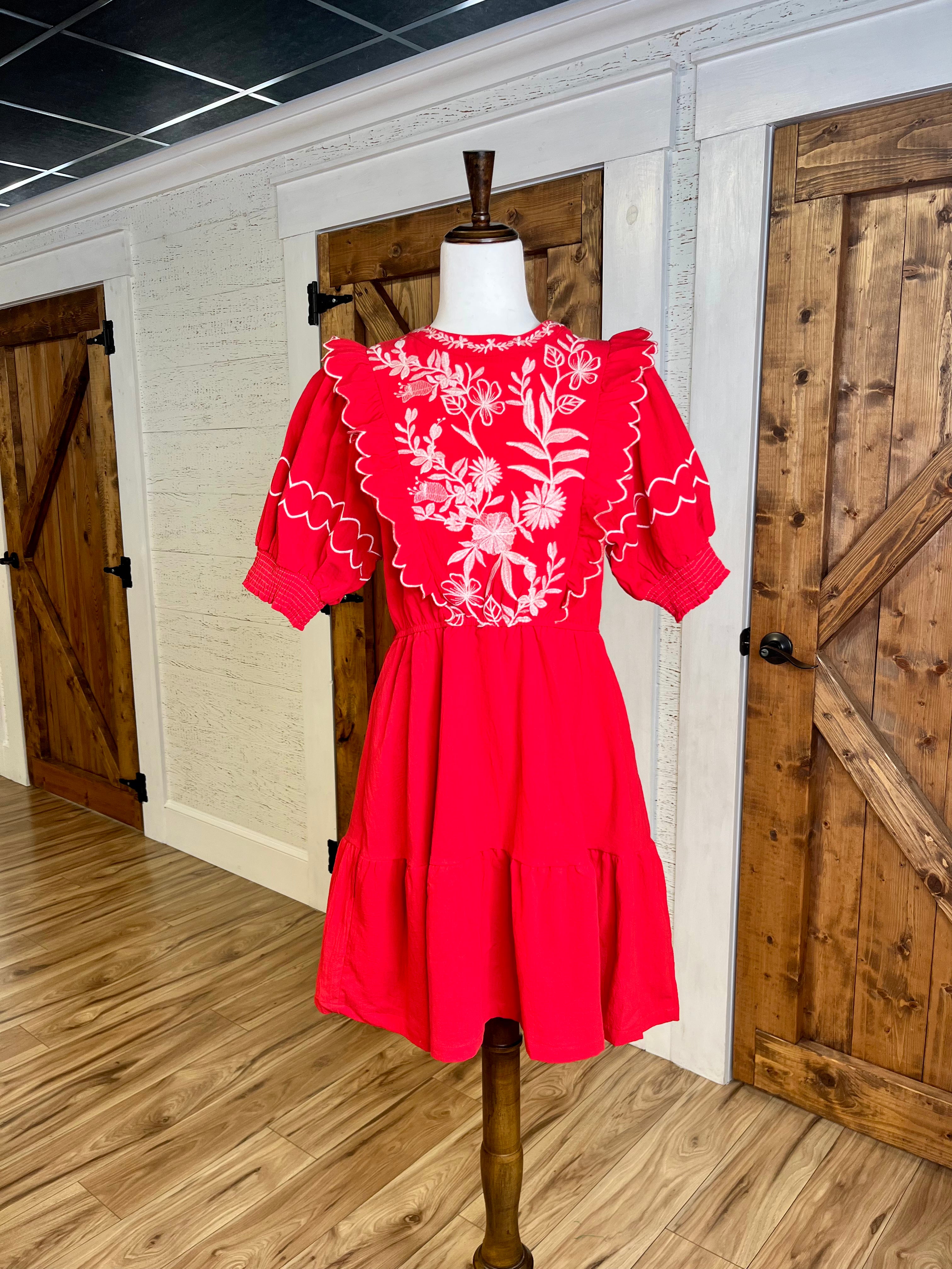 Women’s Umgee Cherry Red Embroidered Dress