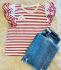 Women’s Red and White Ruffle Sleeve Top