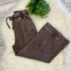 Women’s Zenana Mineral Wash Exposed Seam pants in Chocolate -True to size