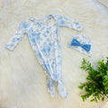 Girl’s Blue Floral Butterfly Knotted Gown and Hat Set