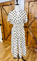 Women’s Haptics Regular and Curvy Ivory Dress with Black Polka Dots and Smocked Waist