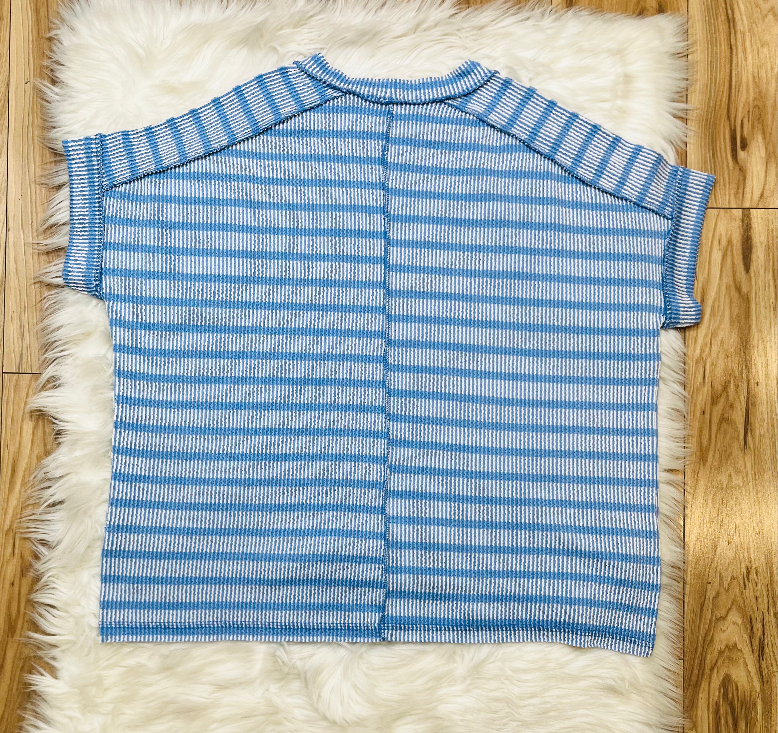 Women’s Zenana Cornflower Blue Ribbed Striped Top