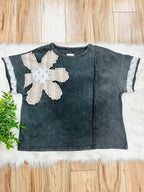 Women’s Umgee Ash Mineral Wash Flower Patch Top- Loose Fit