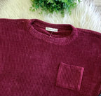 Women’s Zenana Soft Waffle Knit Pocket Top In Dark Burgundy - Oversized