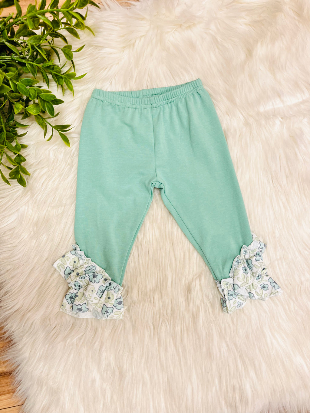 Girl’s Sage Green Floral Ruffle Outfit