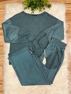 Women’s Evermmee Dark Teal Stripe Pant Set- True to Size