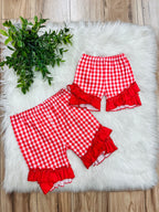 Girl’s Red Gingham Print Shorts with Ruffles