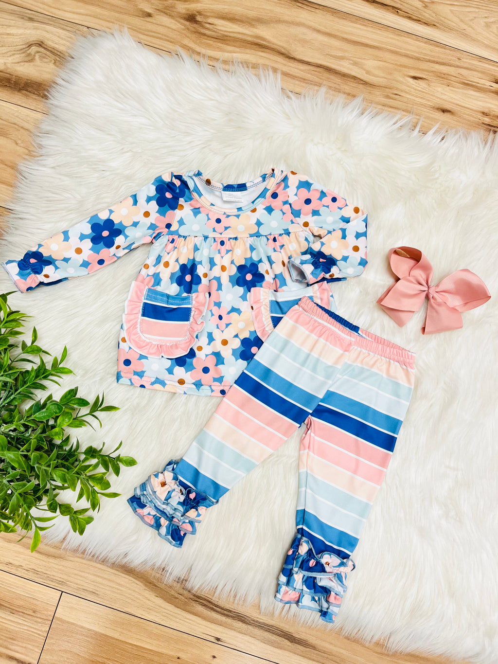 Girl’s Multi Color Mixed Print Ruffle Outfit