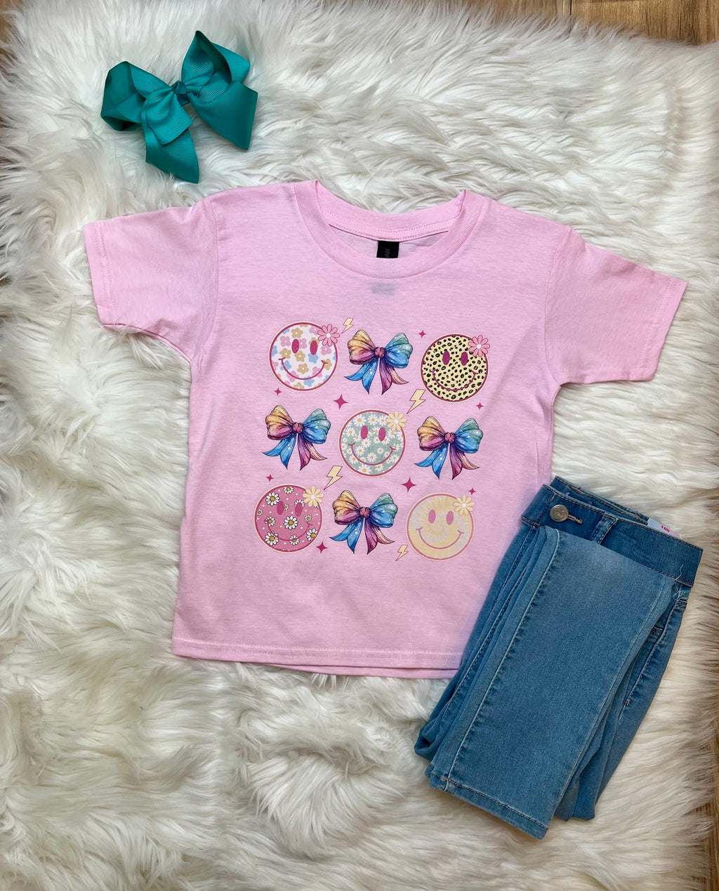 Girl’s Pink Smile And Bow tee